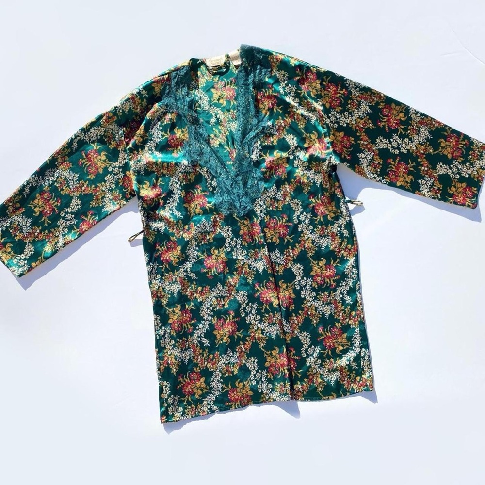 Vintage Victoria's Secret Gold Label Green Floral Robe Women's Small